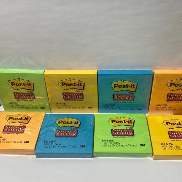 Super Sticky Post It Notes Blue Green Yellow Orange - Picture 2 of 11